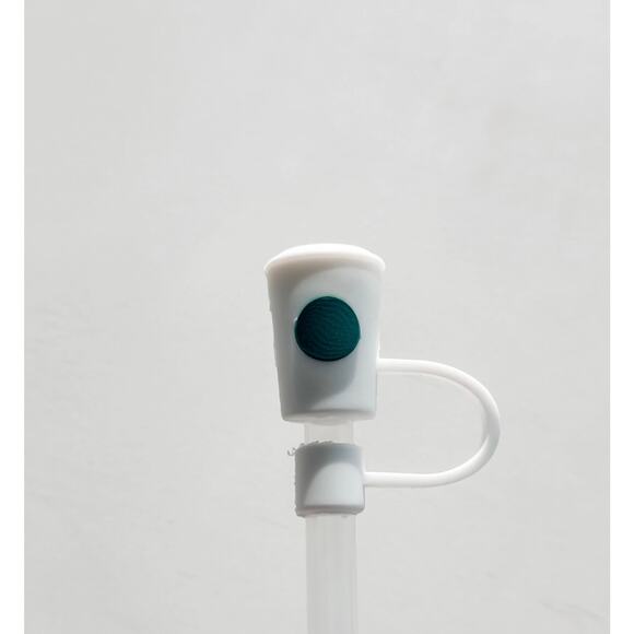 Enhance Your Sips with White and Green Coffee Cup Straw Toppers - Picture 1 of 1